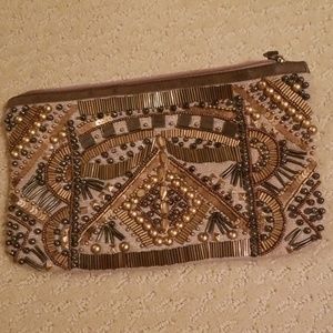 Gold beaded clutch/makeup bag